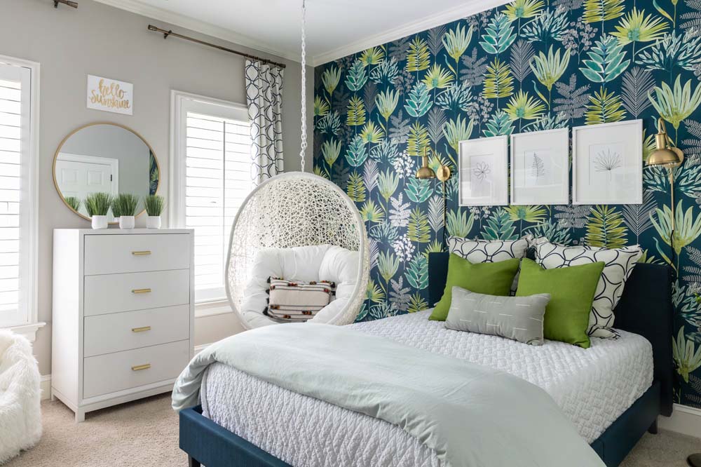 Boho Bedroom With A Vibrant Wallpaper