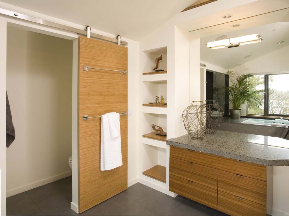 Drywall Built-in Shelf With Wooden Accents