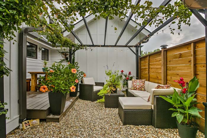 Decorative Pea Gravel Patio With Flower Accents