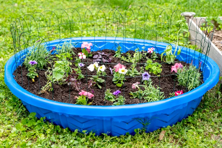 make a kiddie pool into a garden planter