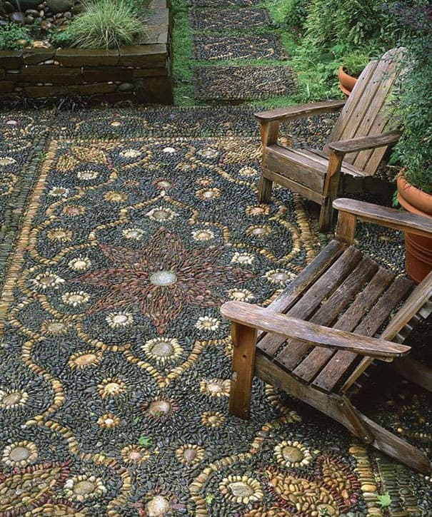 Rustic Stone Path With Wooden Chair