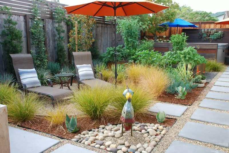 Backyard with a Hot Tub and Barbecue