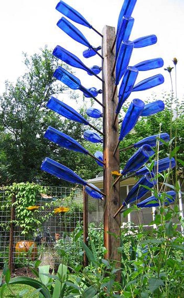 Make A Glass Bottle Tree As Magical Garden Decorations