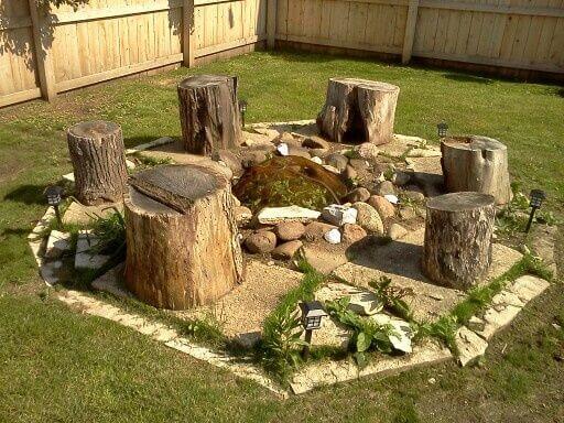  DIY Garden Fire Pit with Log Chairs