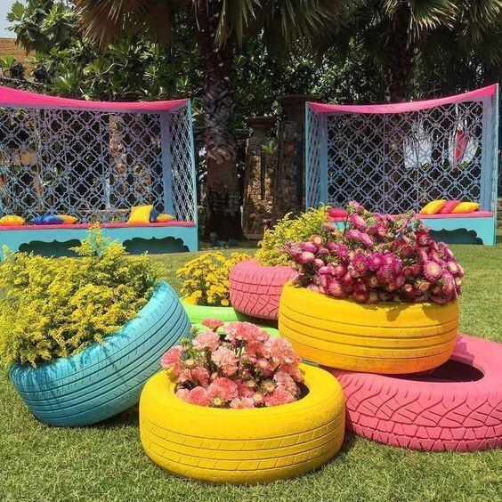 Colorful Tire Planters