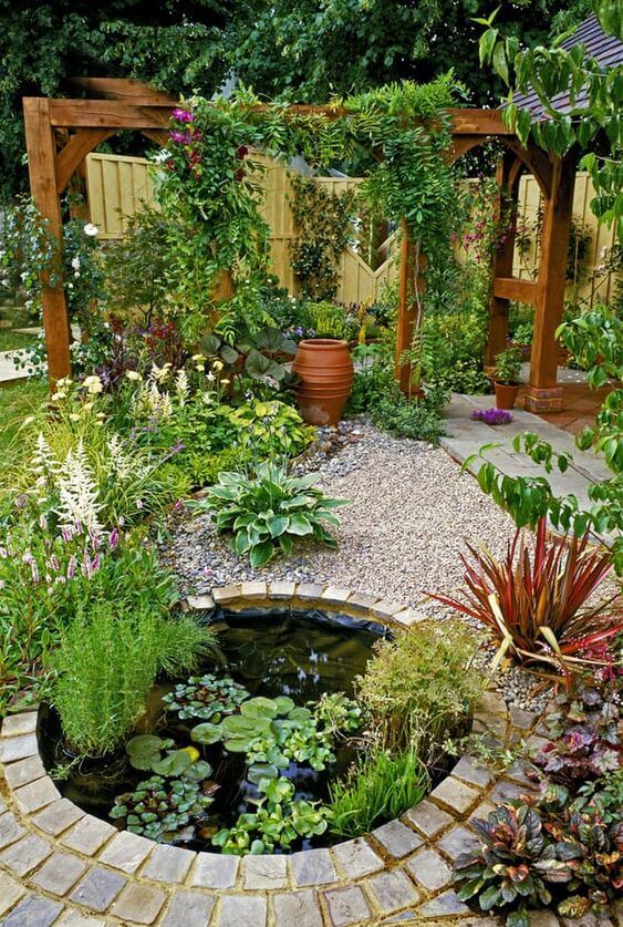 A Small Rock Garden with Green Space and Pergola Design