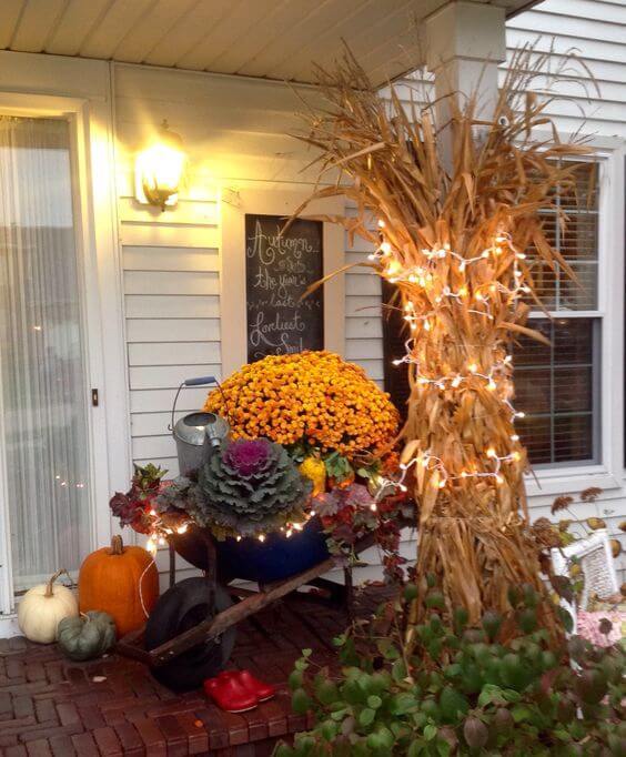 Fall Front Porch Decoration With Lights