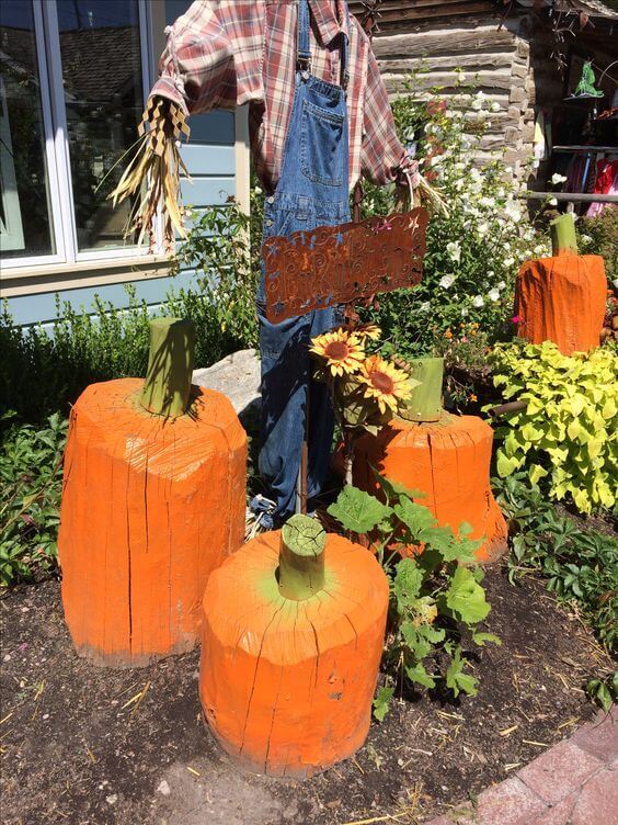 Pumpkins Made With Tree Stumps