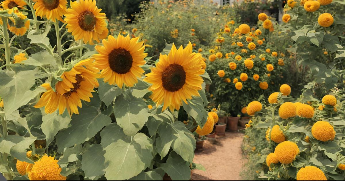 Sunflowers and marigolds