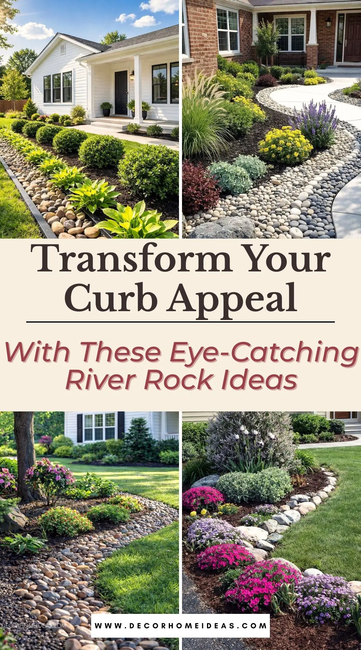 Boost your home’s curb appeal with creative river rock landscaping inspiration. From elegant stone pathways to minimalist rock beds and modern front yard designs, these ideas combine beauty, durability, and easy maintenance.