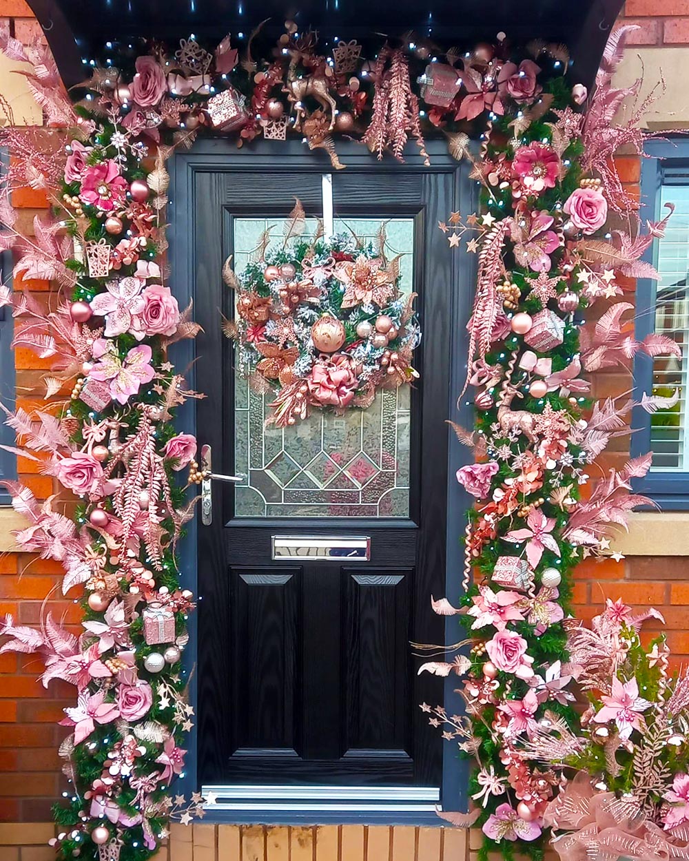 Rose Gold Christmas Front Door Decor