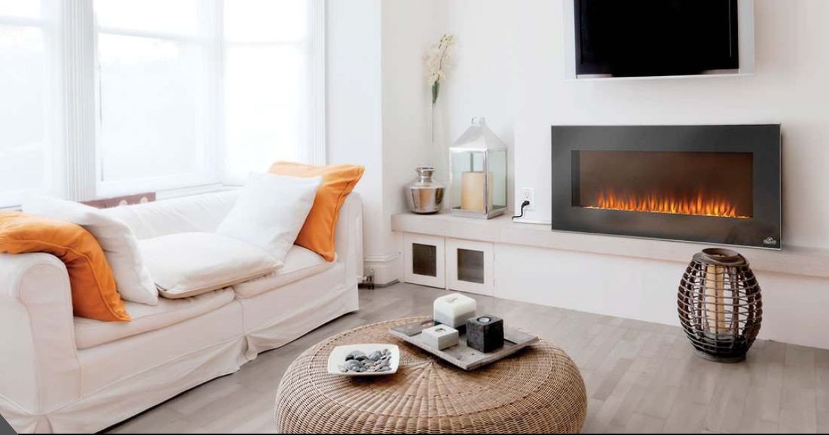 electric fireplace with TV above