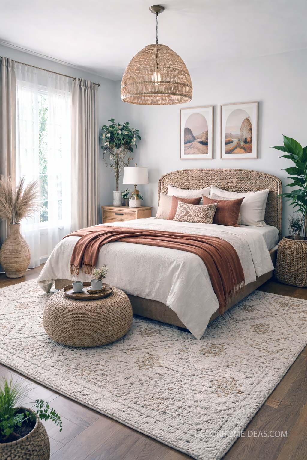 Warm Boho Bedroom Decor with Natural Textures and Terracotta Accents