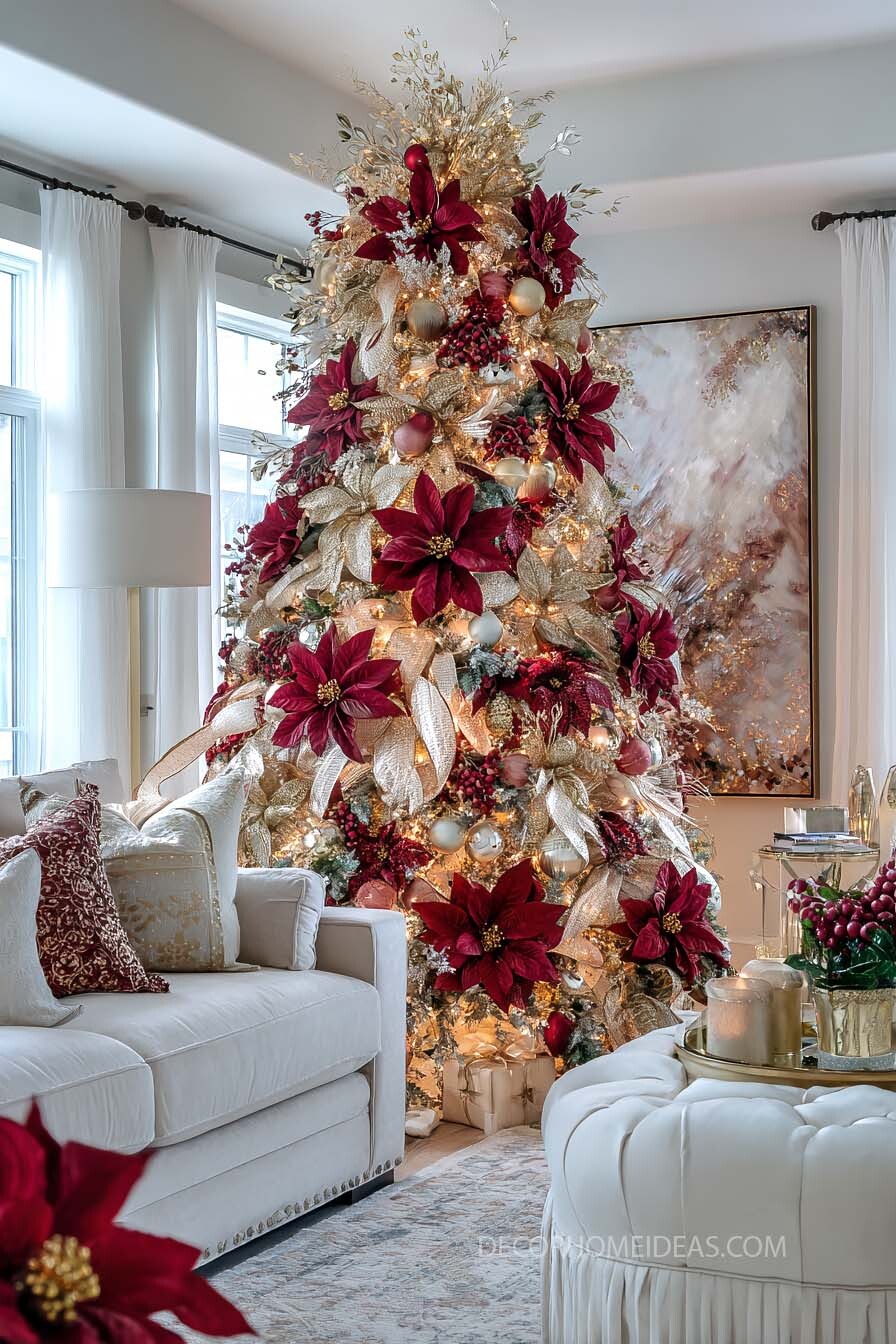 Red Poinsettia Christmas Tree Style