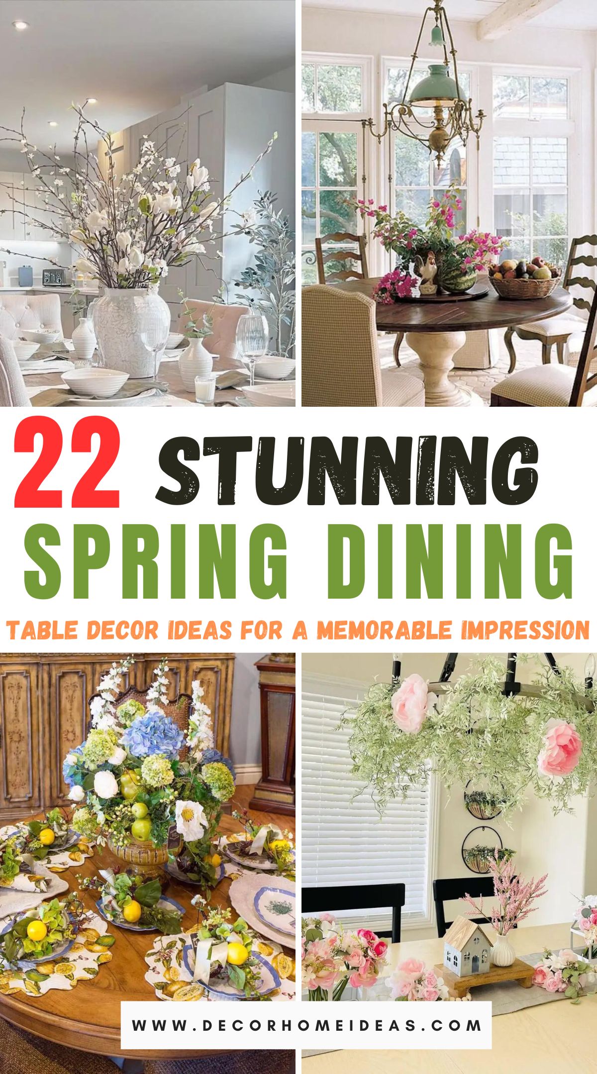 Make a fantastic first impression this spring with our collection of 22 dining table decor ideas. Elevate your dining experience with creative and fresh spring-inspired designs that welcome the season's beauty into your home.