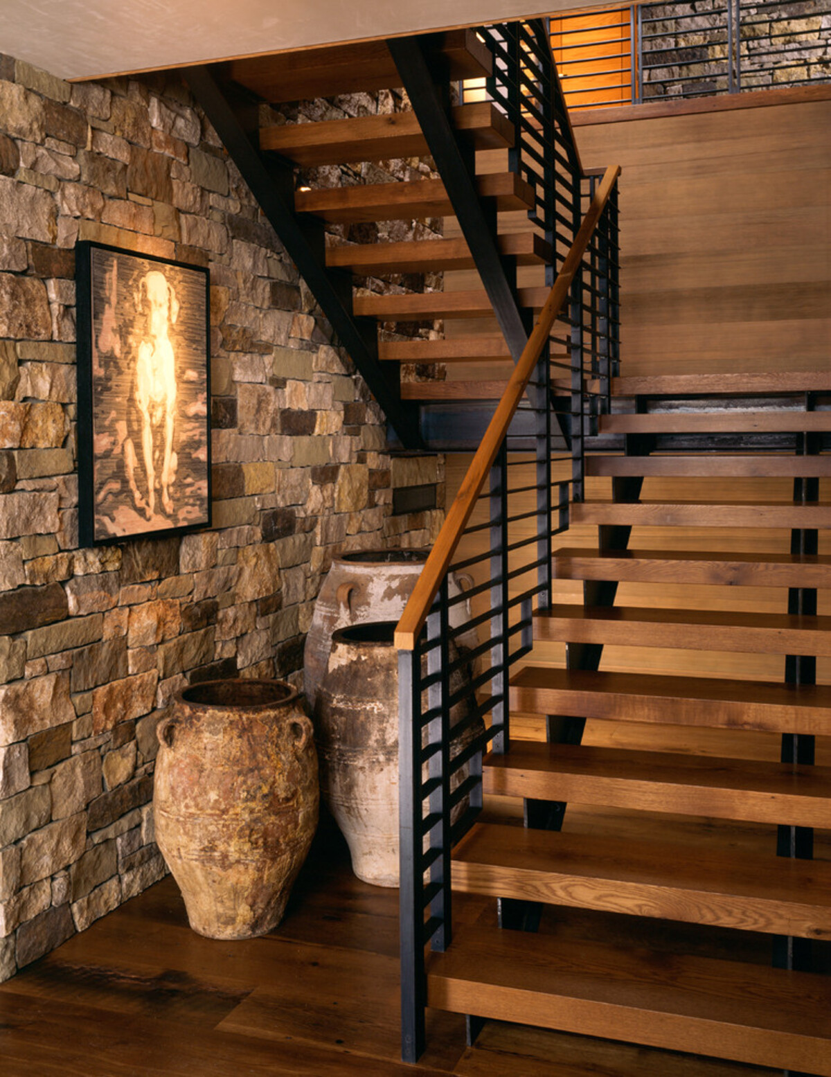 farmhouse rustic stair railing ideas 11