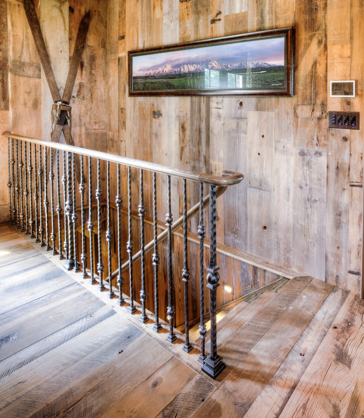 farmhouse rustic stair railing ideas 12