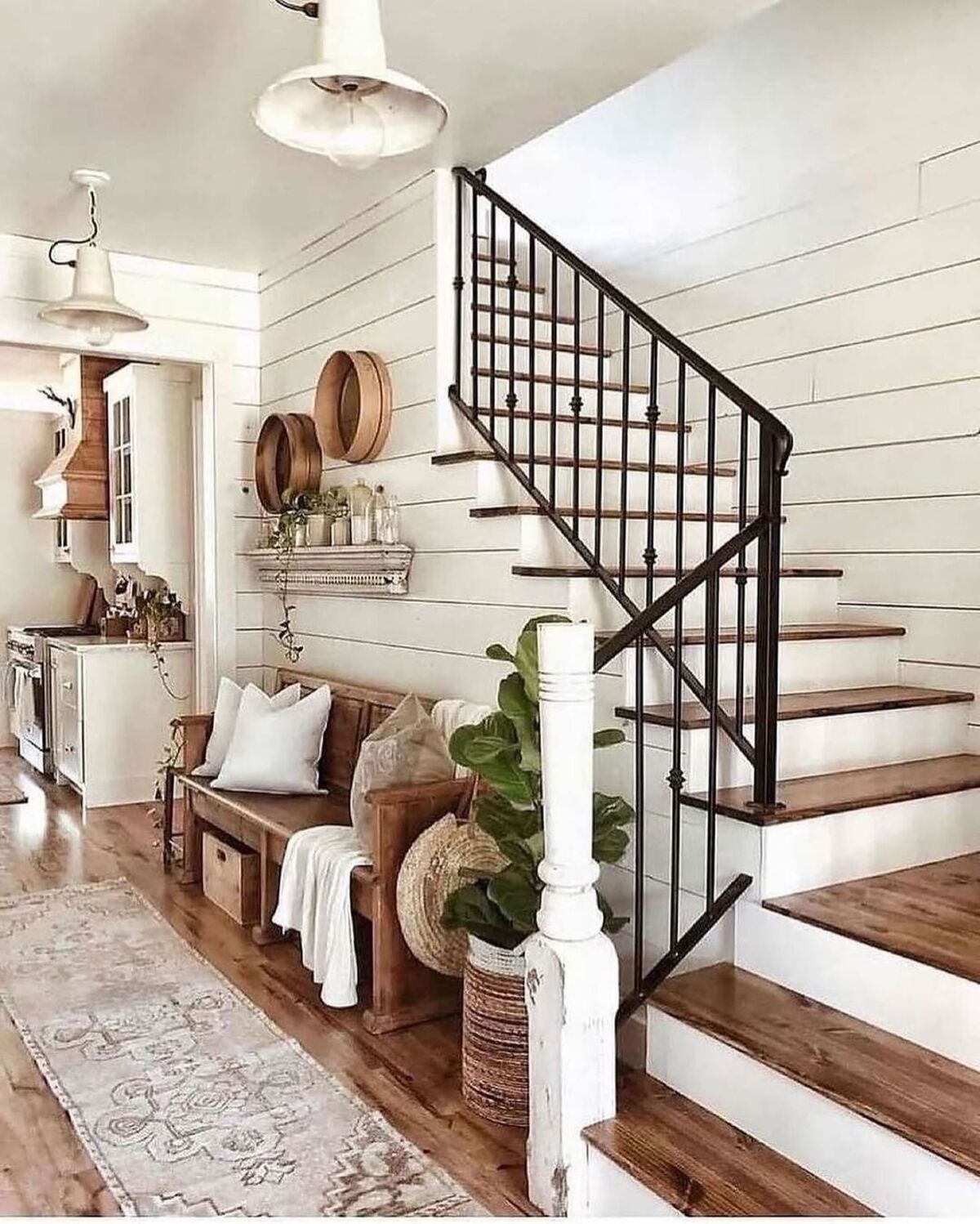 farmhouse rustic stair railing ideas 4