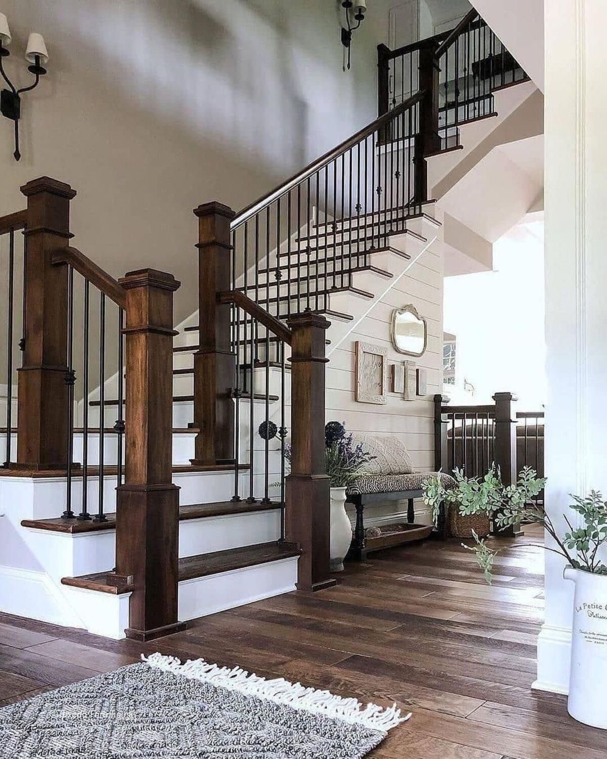 farmhouse rustic stair railing ideas 5