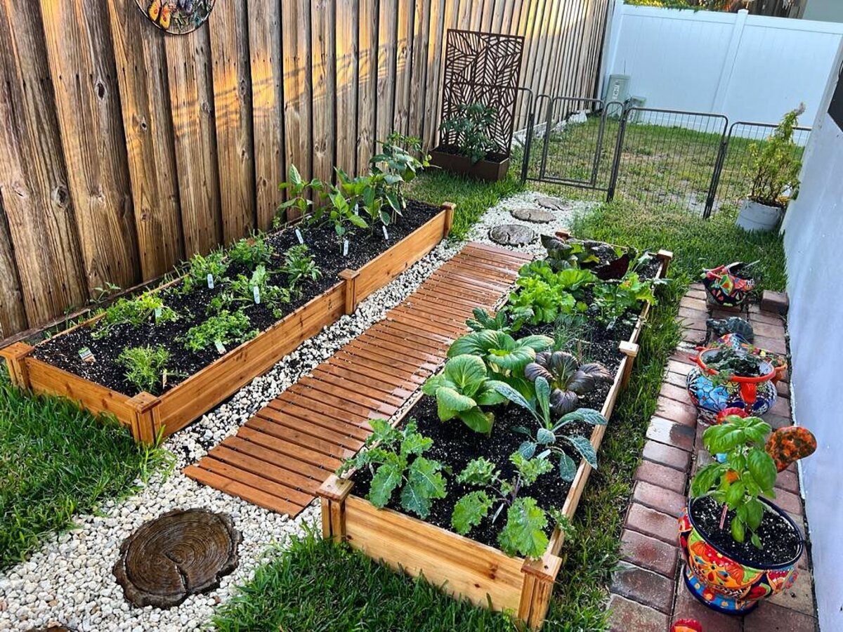 15 raised flower beds along fence 5