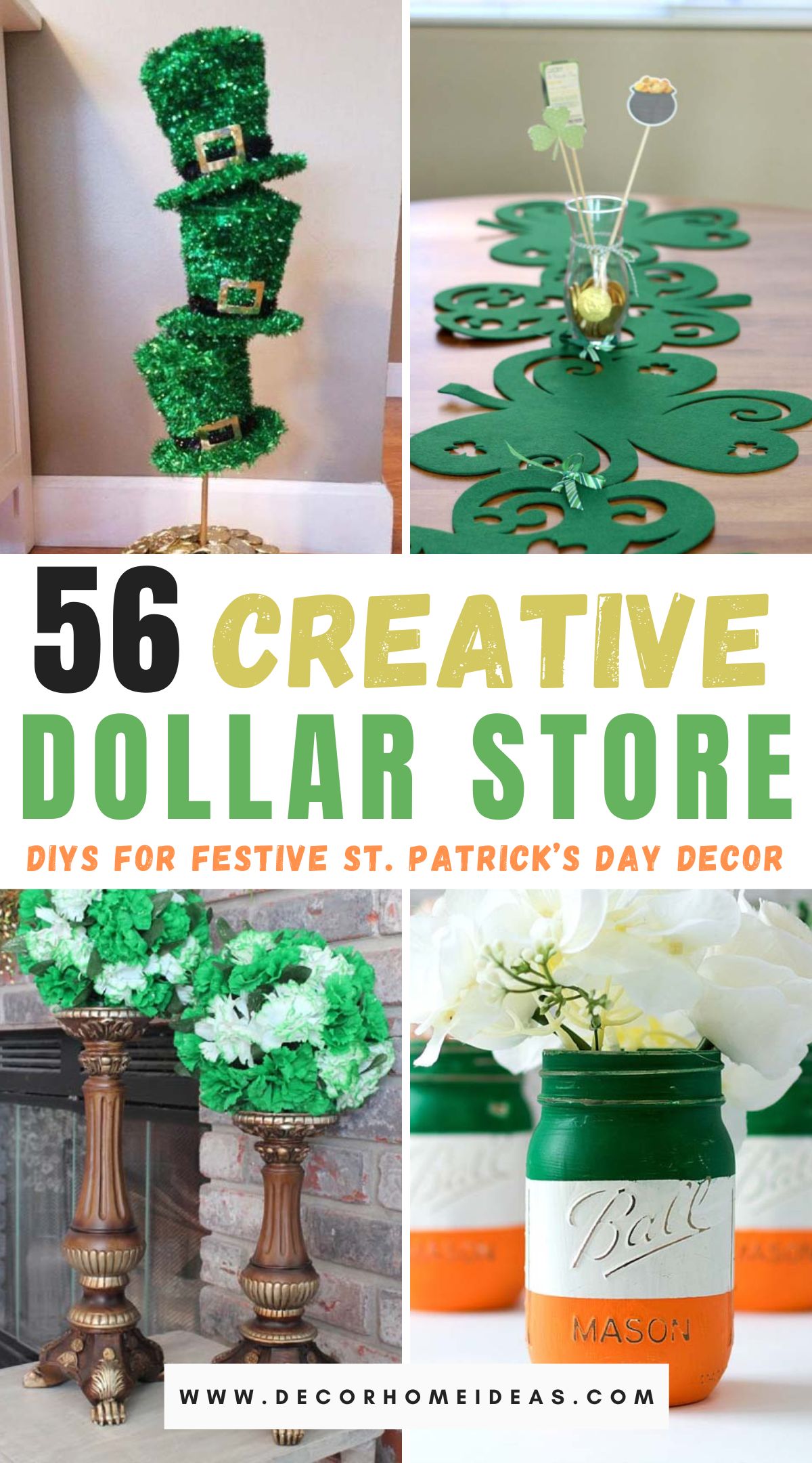 Get festive this St. Patrick's Day with 56 creative Dollar Store DIYs for decor. From shamrock wreaths to leprechaun crafts, discover budget-friendly ways to add a touch of Irish charm to your home and celebrate in style without breaking the bank.