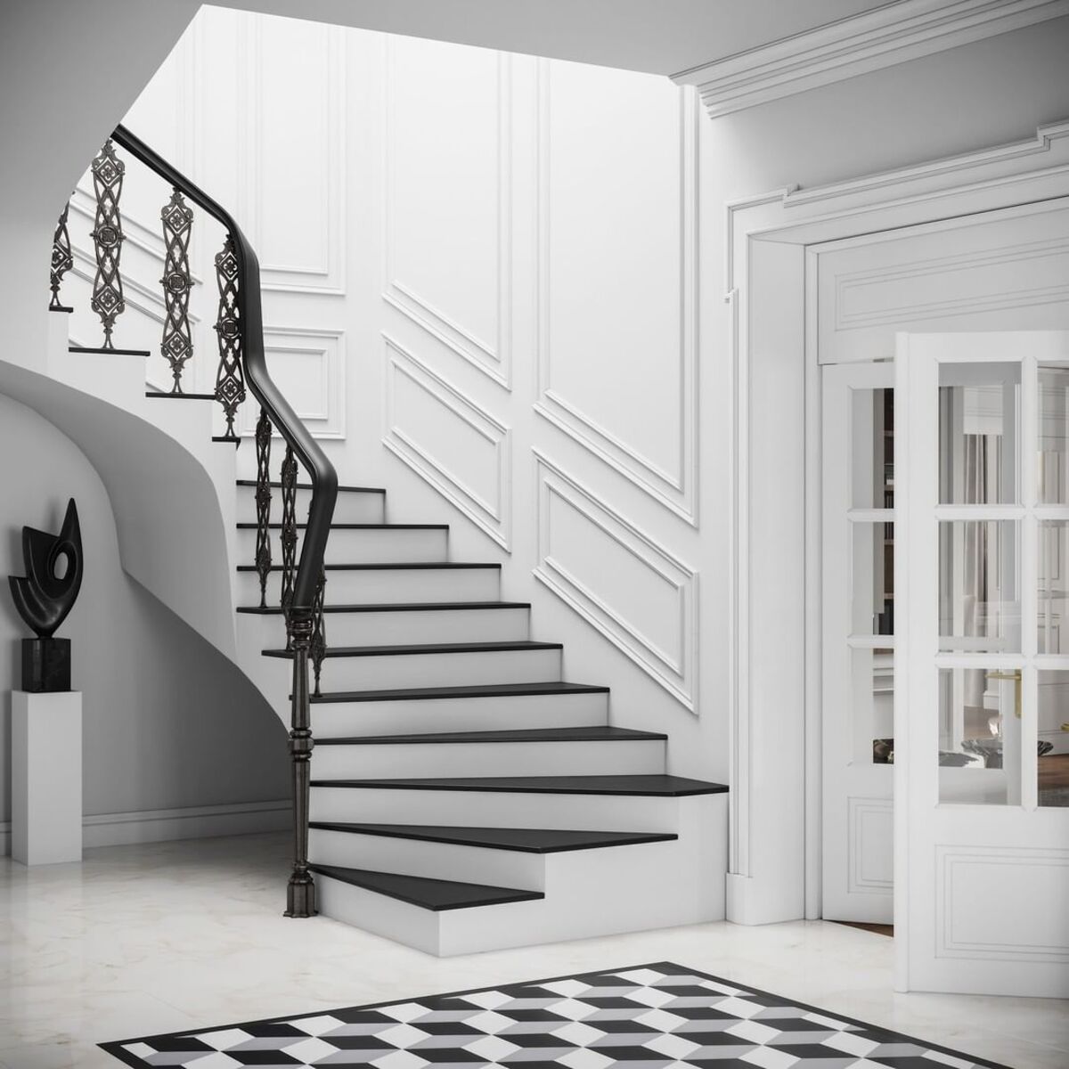 black and white stairs ideas 5