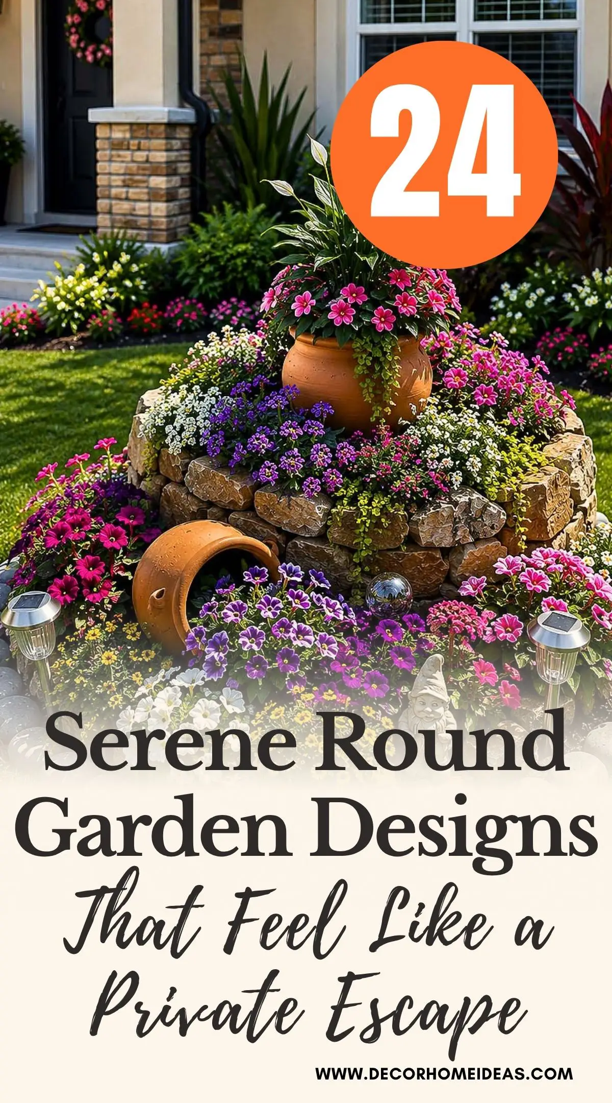 Looking for beautiful round garden inspiration? Explore 24 serene garden designs featuring circular layouts, lush greenery, colorful blooms, and tranquil outdoor spaces that bring balance and charm to your backyard landscaping project.