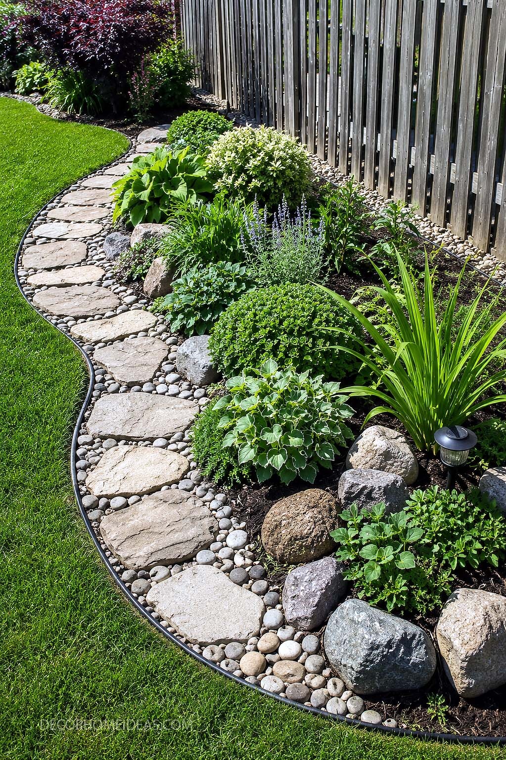 Curved Garden Walkway With Natural Stone and Rock Border Ideas
