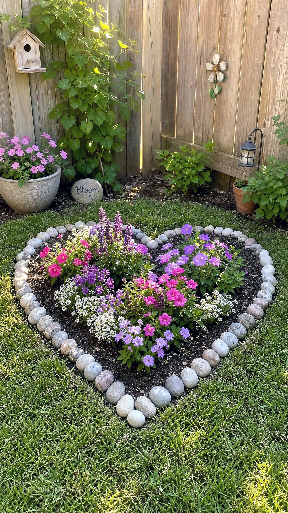 Heart Shaped Flower Bed with Stone Border