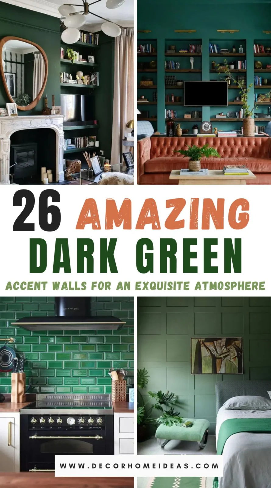 Discover the transformative power of dark green accent walls with our list of 26 enchanting designs. Each one promises to elevate your space with an air of sophistication and a touch of nature's serenity. Dive into the allure of exquisite atmospheres!