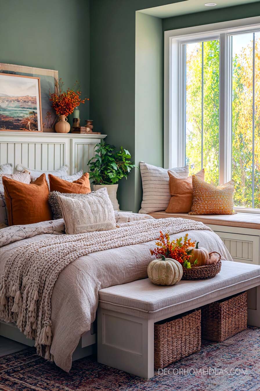 sage green fall bedroom