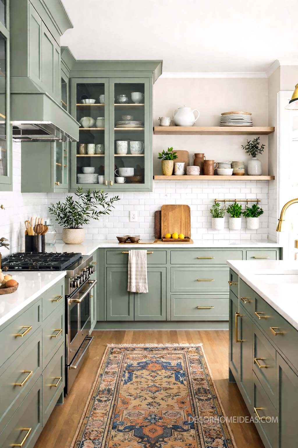 Sage Green Kitchen with Open Shelving