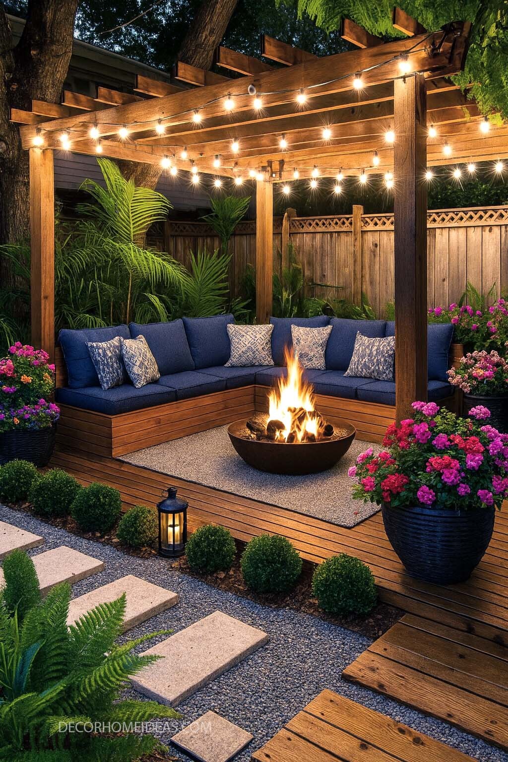 Dreamy Backyard Fire Pit Lounge with Cozy Pergola Vibes