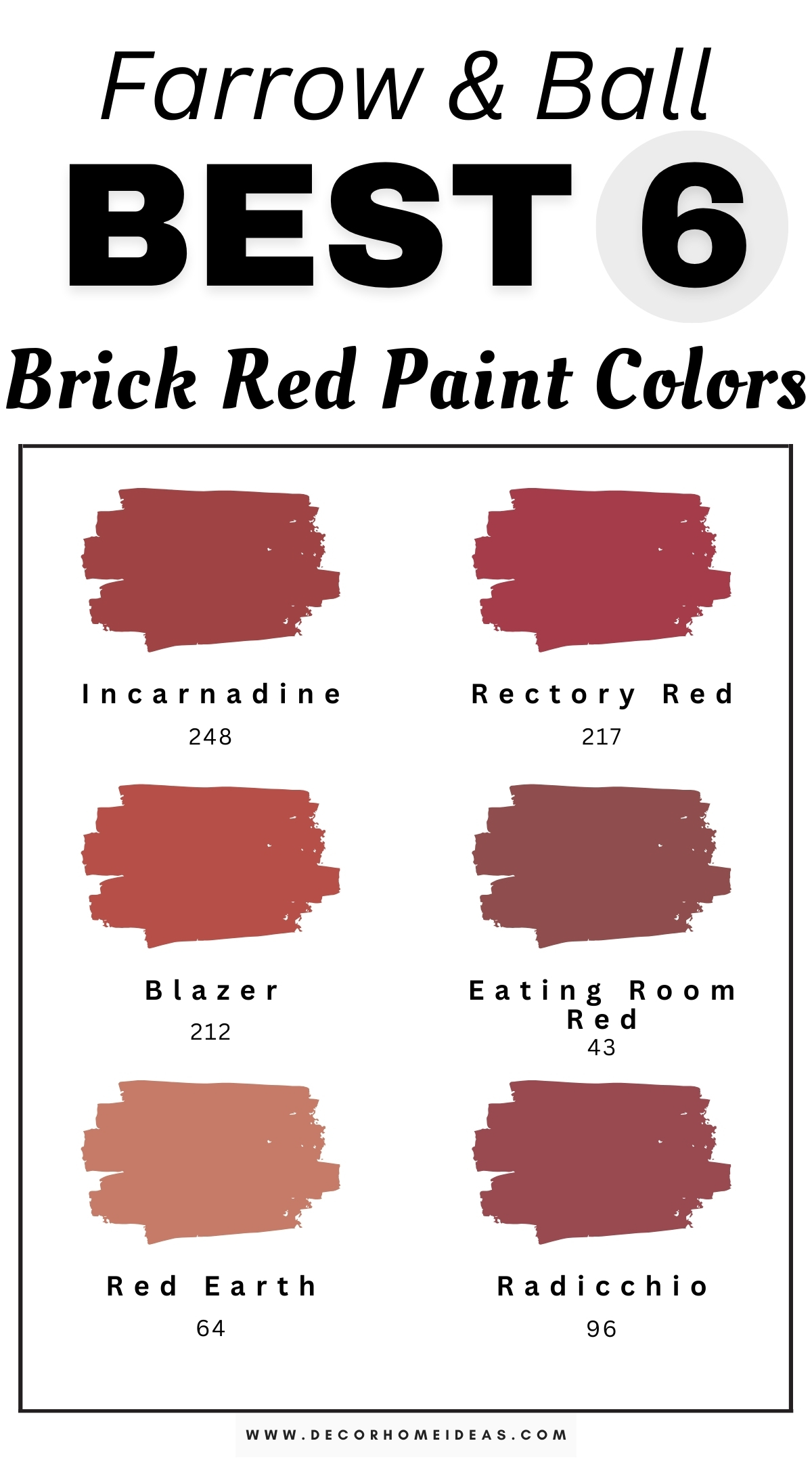 Explore 6 classic brick red paint colors from Farrow & Ball that evoke warmth and timeless elegance in any space. These rich, earthy shades of brick red are ideal for creating a cozy atmosphere in living rooms, dining areas, or accent walls, adding depth and character to your home. Renowned for their quality and distinctive finishes, these Farrow & Ball brick red hues are designer-approved and complement a variety of decor styles, from traditional to modern. Transform your interiors with these classic brick red paint colors for a stylish and inviting ambiance that stands the test of time.