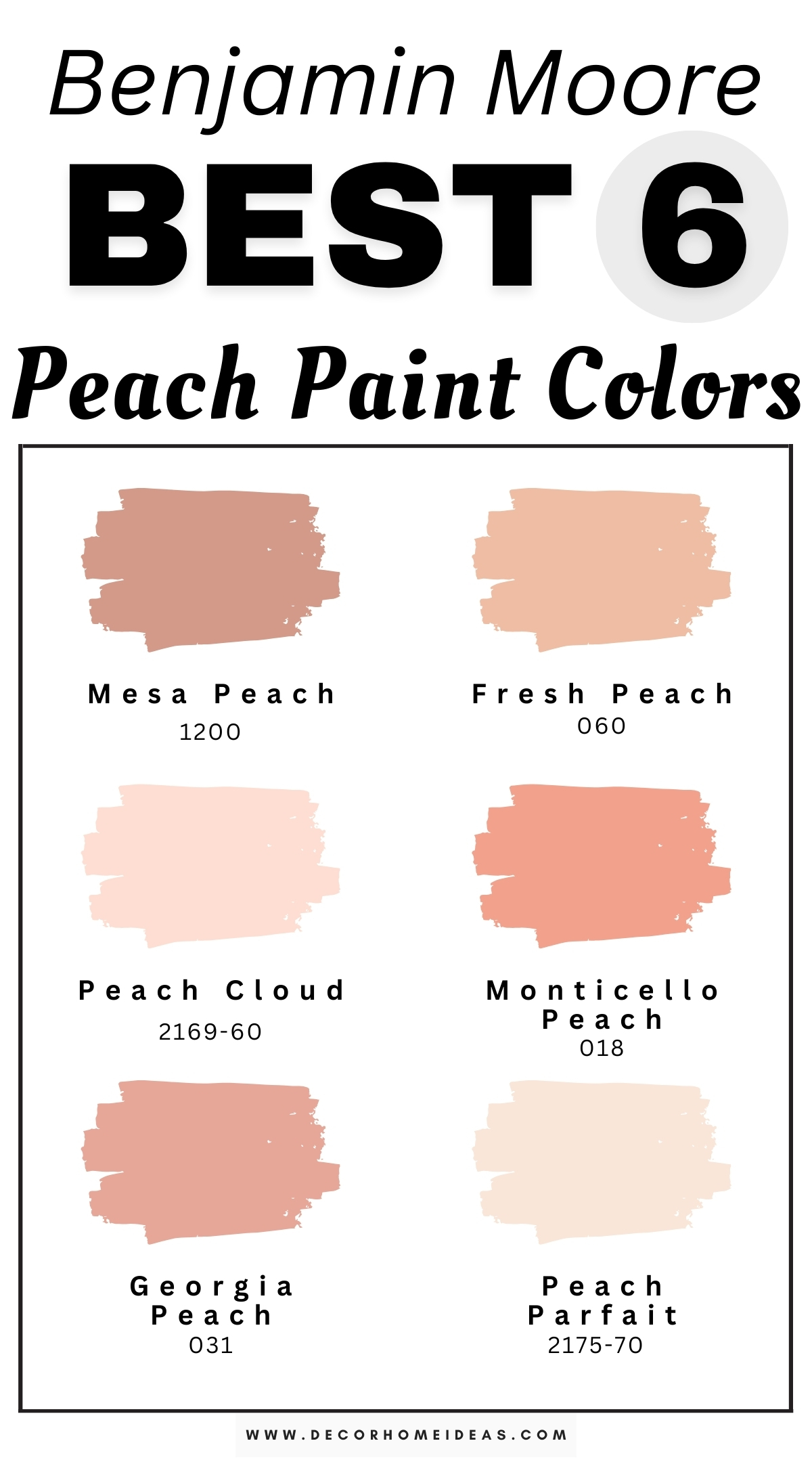 Explore 6 inviting peach paint colors by Benjamin Moore that bring warmth and cheer to any room. These lovely shades of peach create a bright and welcoming atmosphere, perfect for living areas, kitchens, or bedrooms, adding a touch of softness and elegance to your decor. Designer-approved for their versatility, these Benjamin Moore peach hues complement various styles, from modern to traditional. Transform your home with these inviting peach paint colors for a cozy and uplifting ambiance that makes every space feel more inviting.