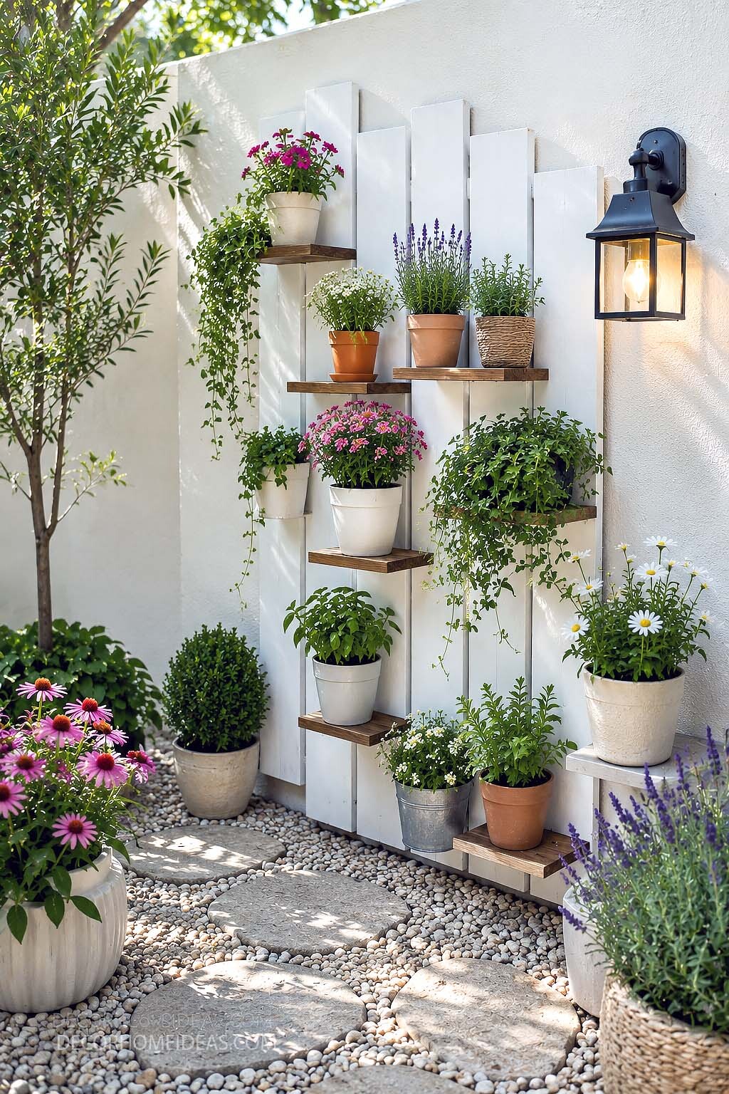 DIY Vertical Garden Wall With Potted Herbs and Flowers