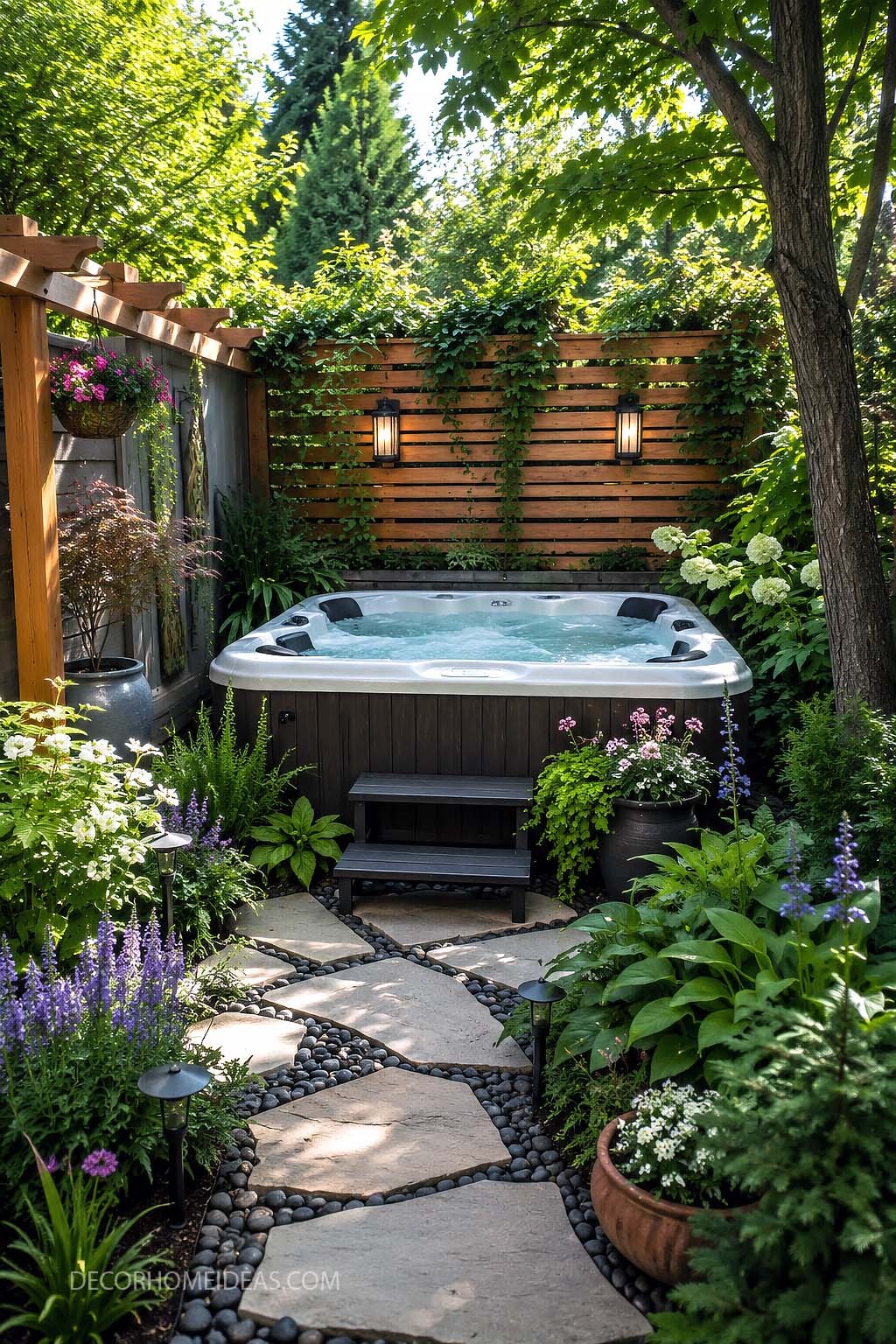 Cozy Backyard Hot Tub Garden Oasis