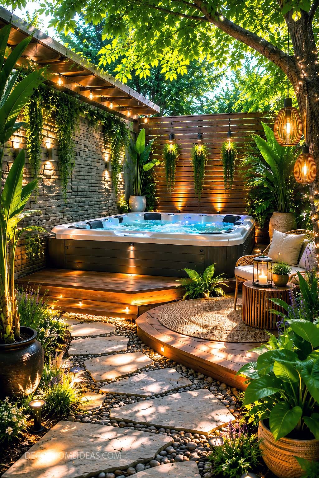 Tropical Backyard Hot Tub Oasis