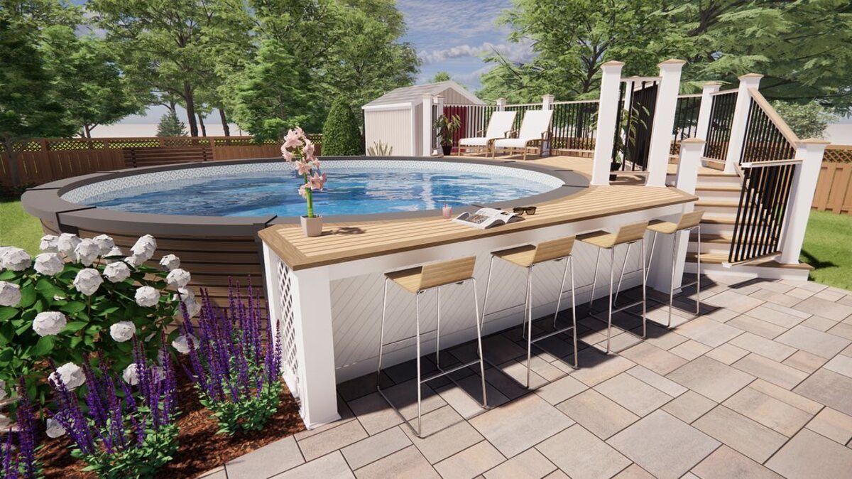 creative pool deck and bar ideas for above ground pool 13