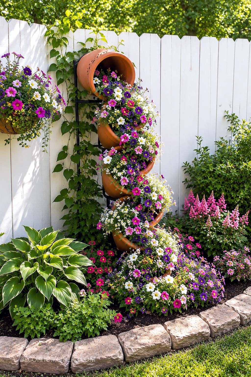 Cascading Terra Cotta Pot Flower Tower