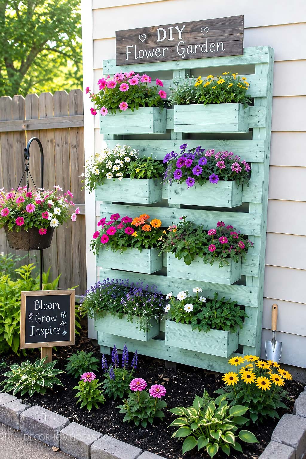 DIY Mint Green Pallet Flower Garden for Small Yards