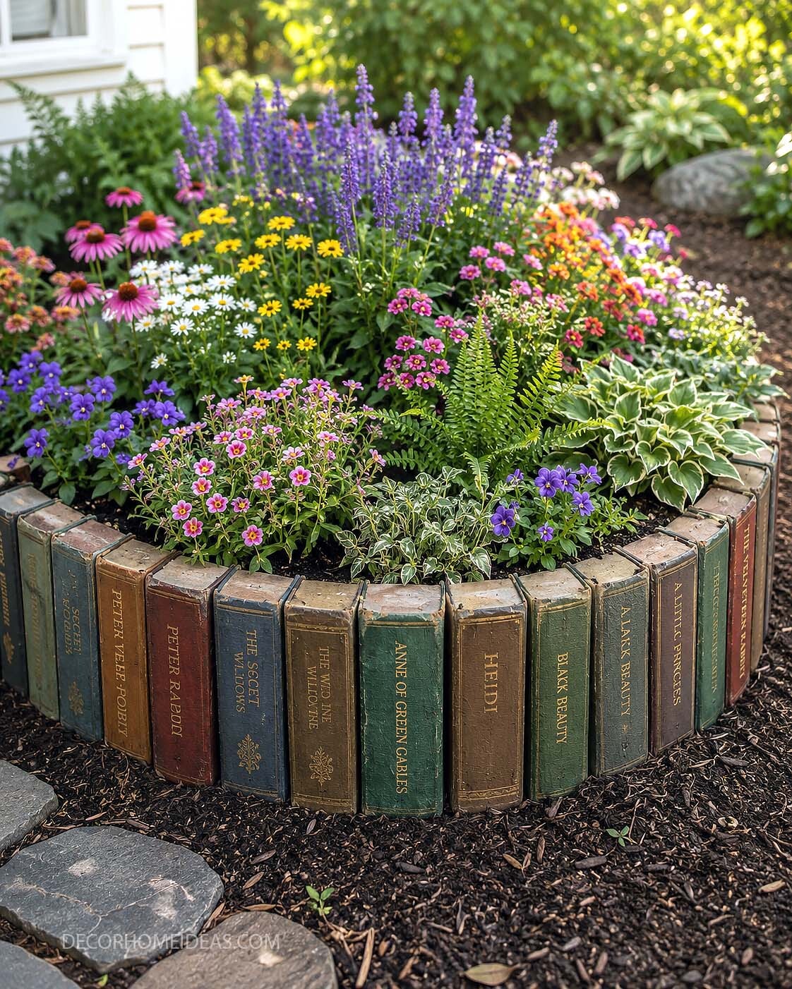 Whimsical Book Border Flower Bed Garden Idea