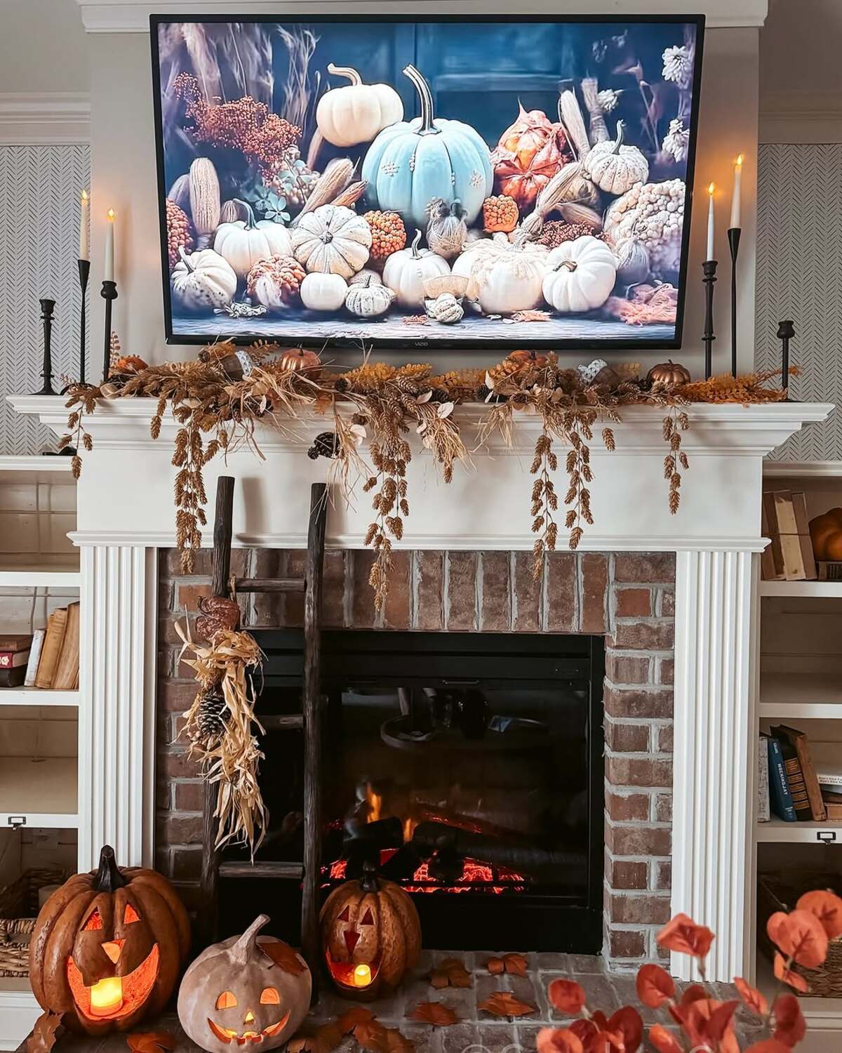 fall mantle decor ideas for fireplaces with tvs above 20