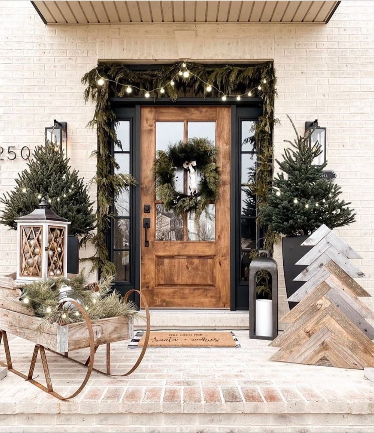 farmhouse christmas front porch decor ideas 26