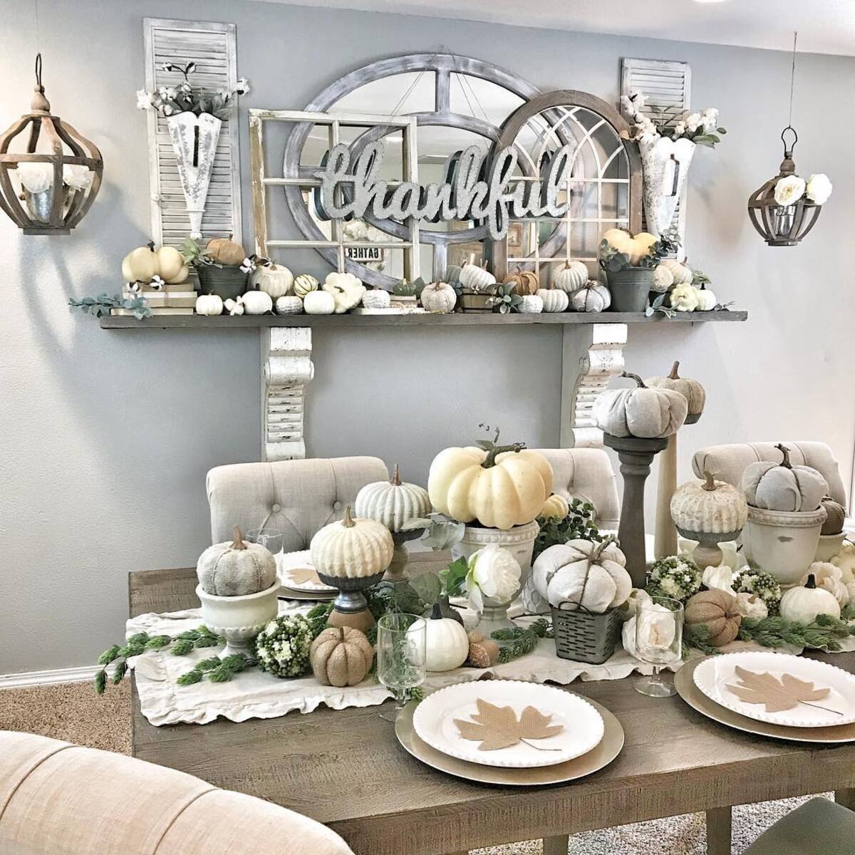 neutral fall decor ideas for dining table 20
