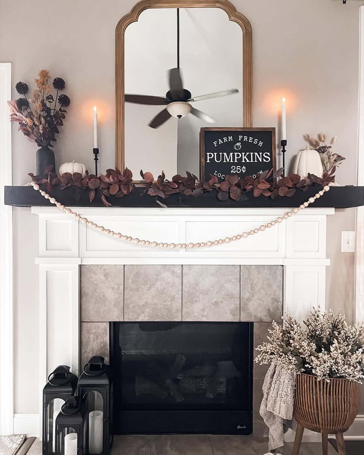 rustic fall mantle decor ideas for fireplace 26