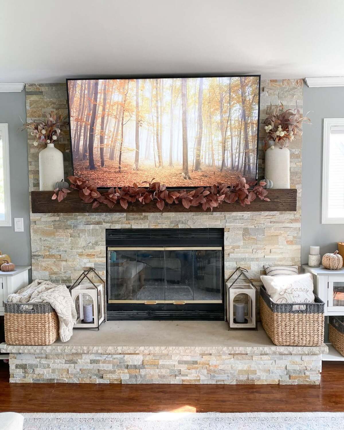 rustic fall mantle decor ideas for fireplace 3