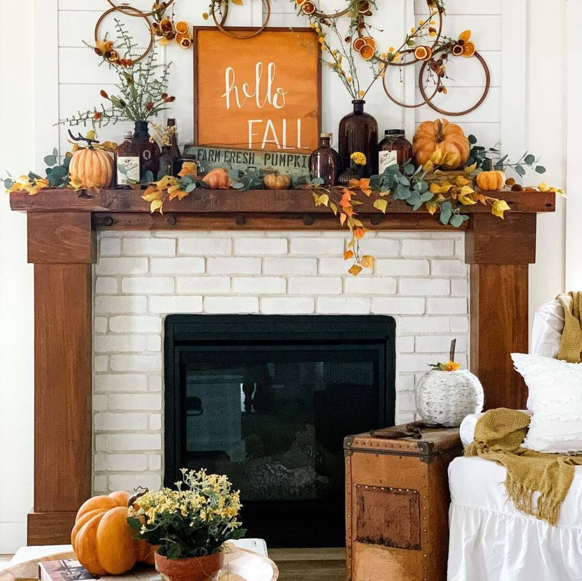 rustic fall mantle decor ideas for fireplace 4