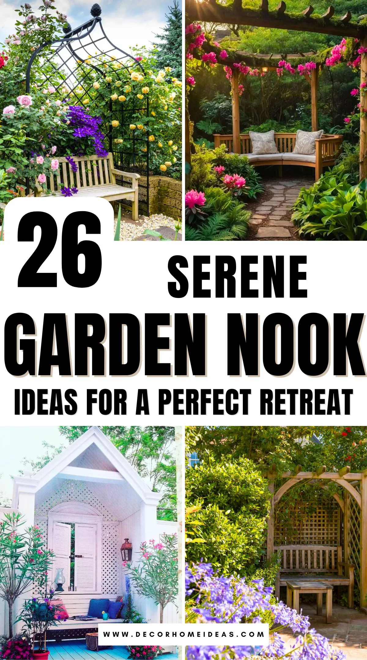Create a serene escape right in your backyard with these 26 charming garden nook ideas. From lush, vine-covered arches to cozy, tucked-away seating areas, discover inspiring designs perfect for relaxing, reading, or enjoying a morning coffee surrounded by nature’s beauty.