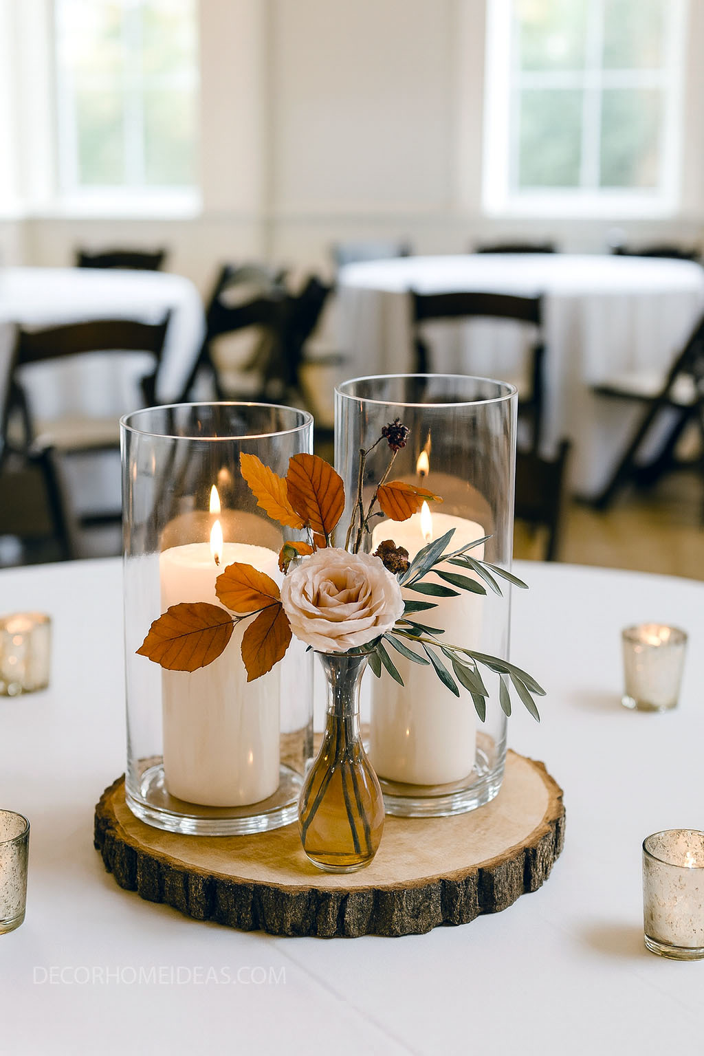 Rustic Chic Wedding Centerpiece with Autumn Florals & Candles